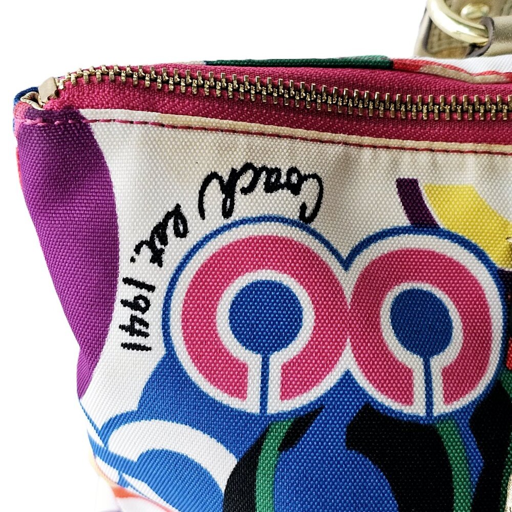 Coach Poppy Rare Vintage Bright Multicolor Gold Accents Purse Tote Style #F20080 - Picture 10 of 16